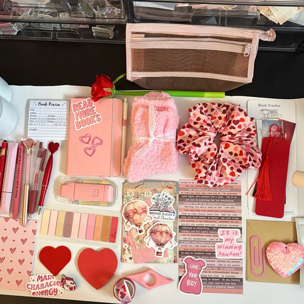 Chic Pink and Red Women's Bookish Reading Accessory Collection